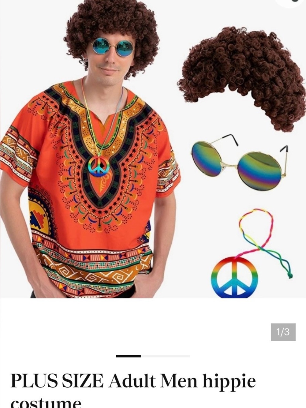 PLUS SIZE Adult Men hippie costume XXL